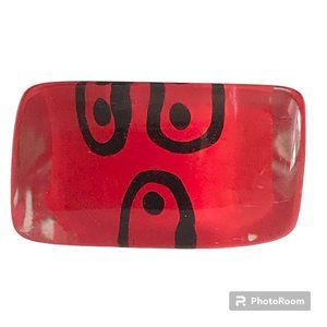 Vintage Lucite Acrylic Ring Size 9 Retro Abstract Hand Painted Red Black Clear